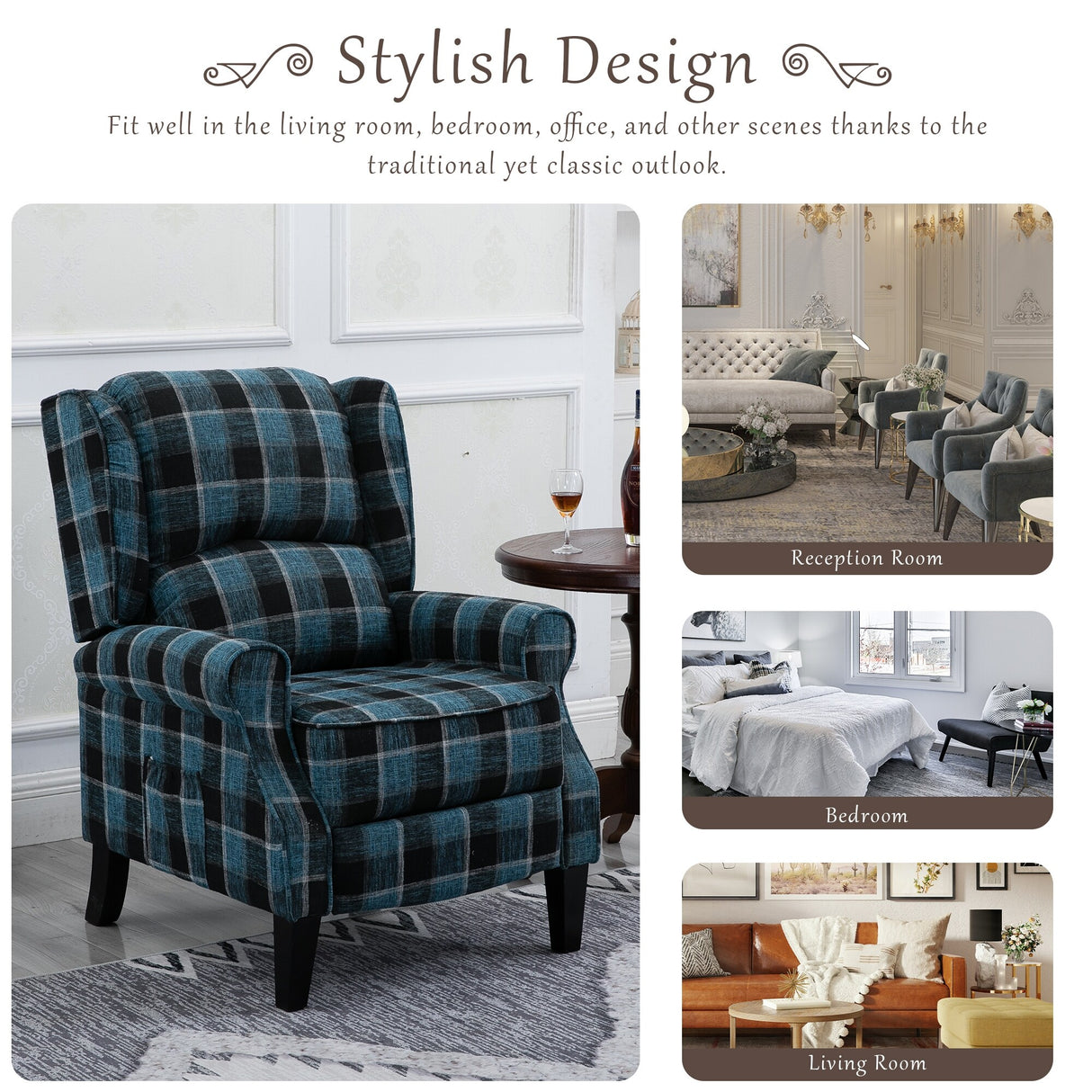 Vintage Armchair Sofa Comfortable Upholstered leisure chair / Recliner Chair for Living Room