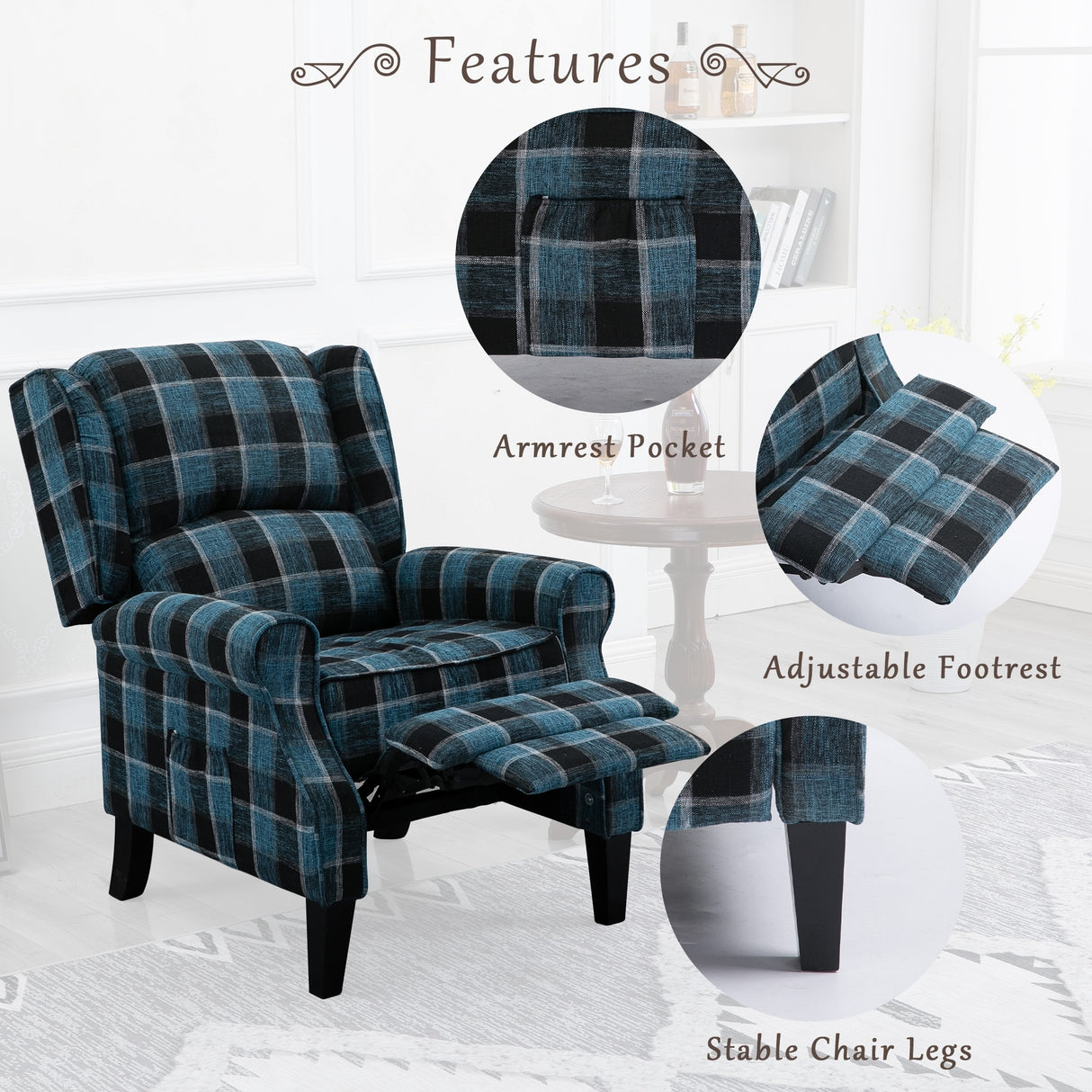 Vintage Armchair Sofa Comfortable Upholstered leisure chair / Recliner Chair for Living Room