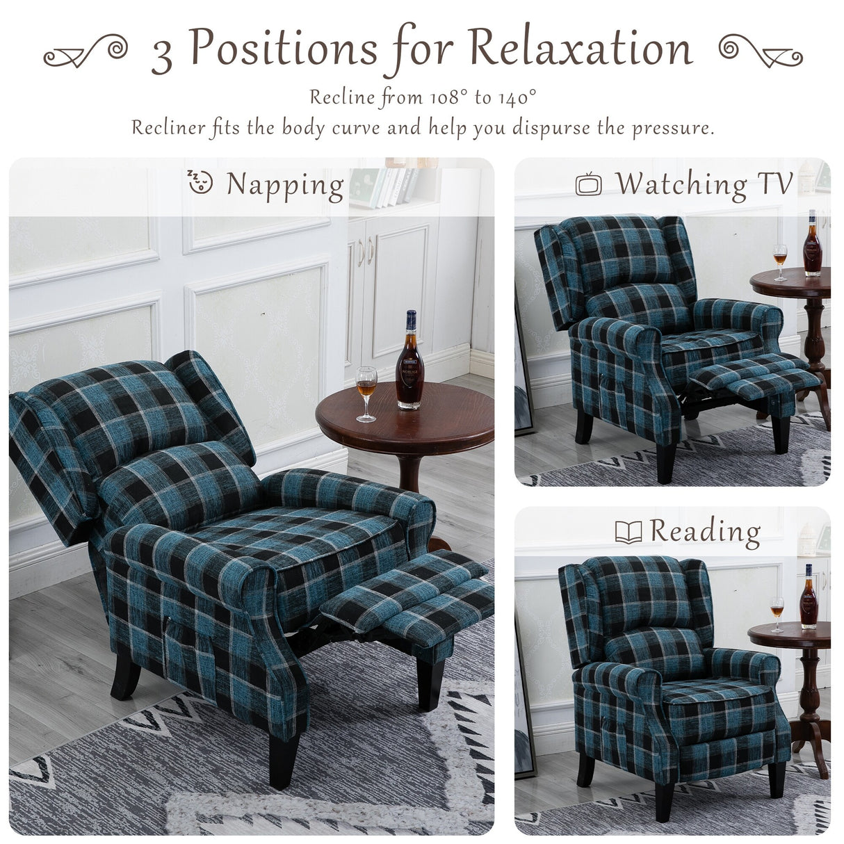 Vintage Armchair Sofa Comfortable Upholstered leisure chair / Recliner Chair for Living Room
