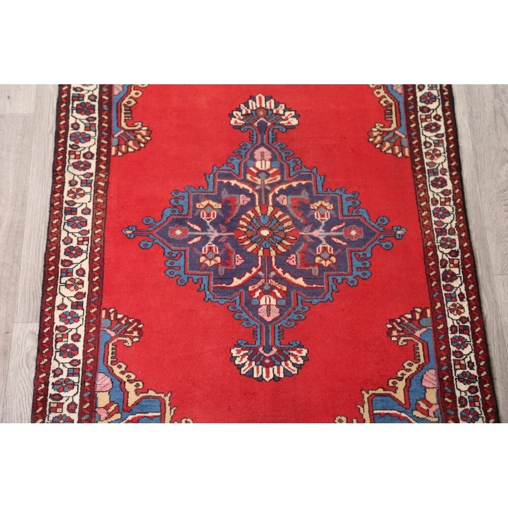 Vintage Bakhtiari Geometric Handmade Wool Persian Area Rug - 5'0" x 3'5"