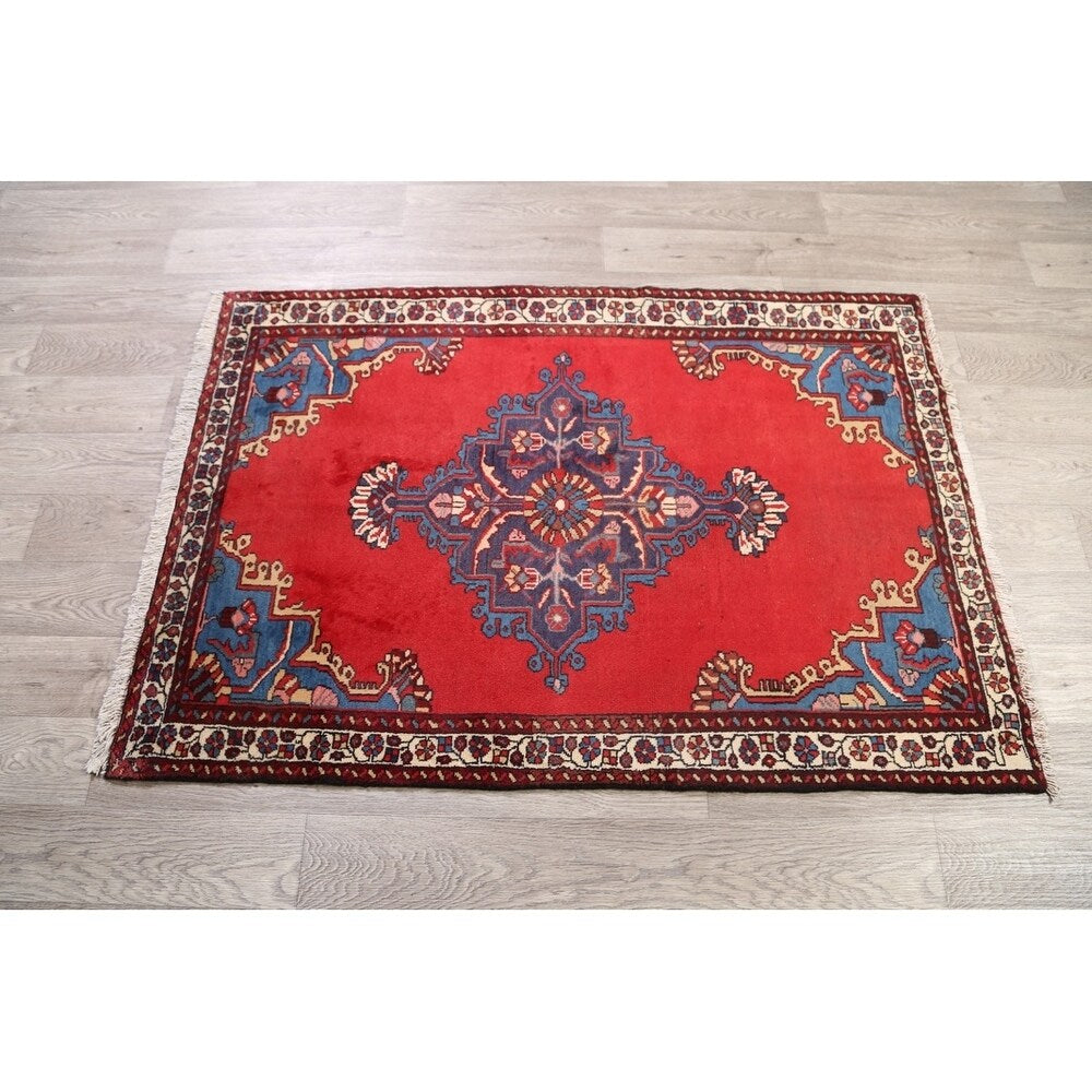 Vintage Bakhtiari Geometric Handmade Wool Persian Area Rug - 5'0" x 3'5"