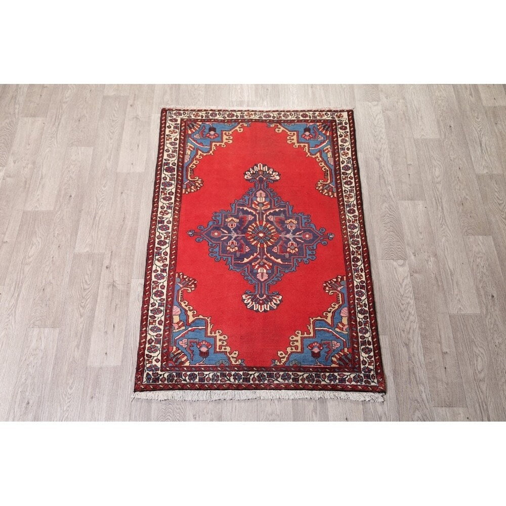 Vintage Bakhtiari Geometric Handmade Wool Persian Area Rug - 5'0" x 3'5"