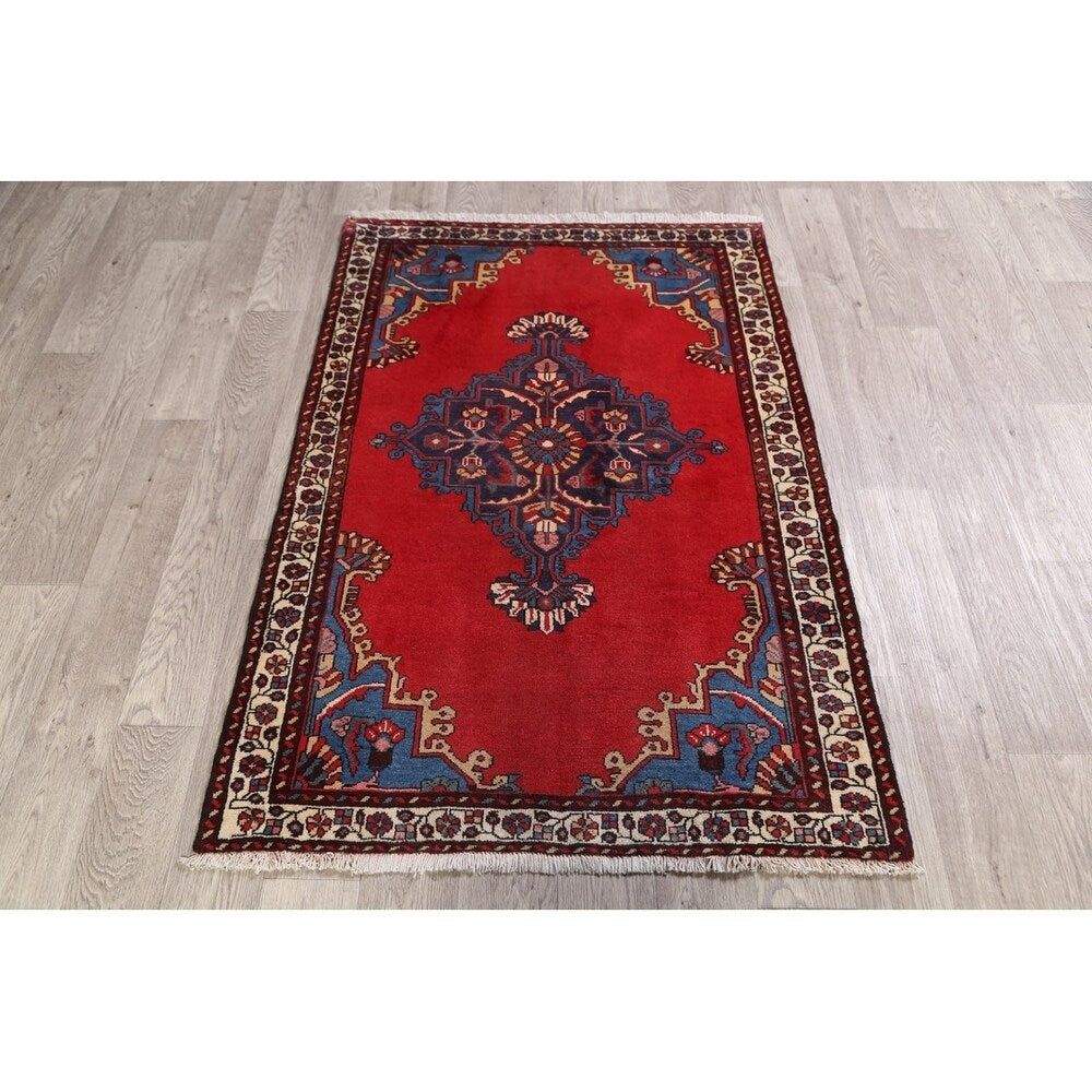 Vintage Bakhtiari Geometric Handmade Wool Persian Area Rug - 5'0" x 3'5"