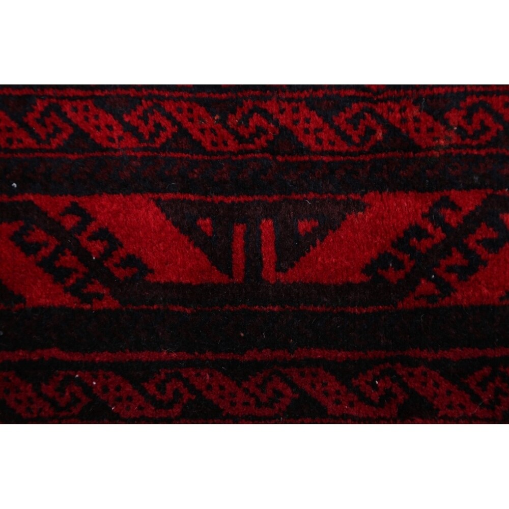 Vintage Balouch Geometric Hand Knotted Wool Persian Area Rug - 6'6" x 3'6"
