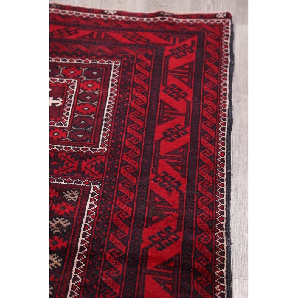 Vintage Balouch Geometric Hand Knotted Wool Persian Area Rug - 6'6" x 3'6"