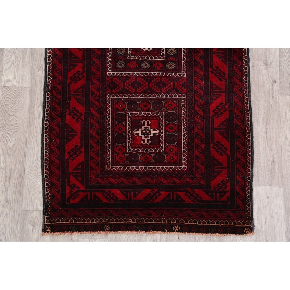 Vintage Balouch Geometric Hand Knotted Wool Persian Area Rug - 6'6" x 3'6"