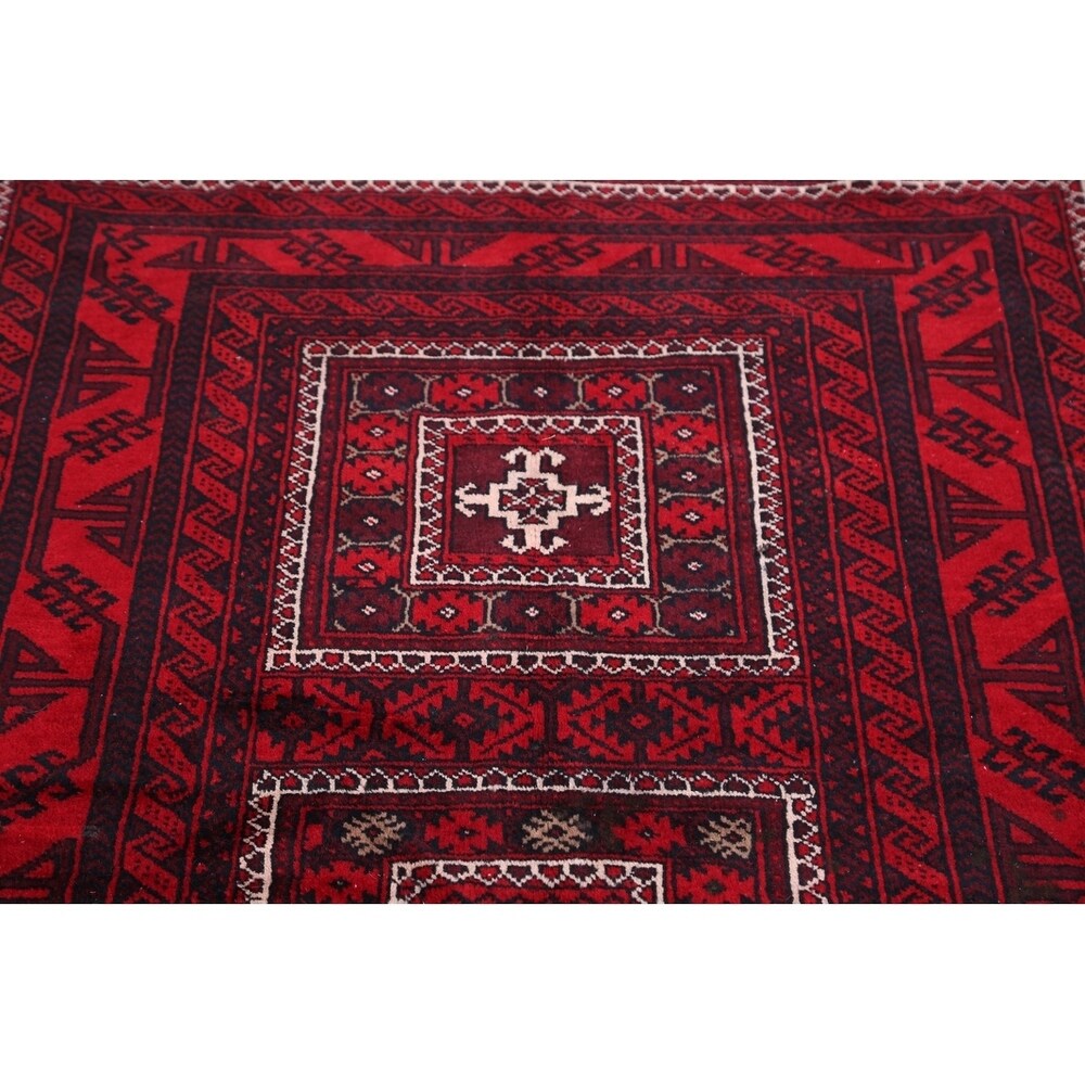 Vintage Balouch Geometric Hand Knotted Wool Persian Area Rug - 6'6" x 3'6"