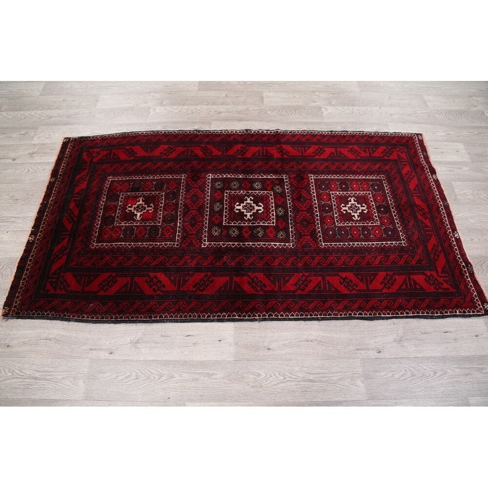 Vintage Balouch Geometric Hand Knotted Wool Persian Area Rug - 6'6" x 3'6"