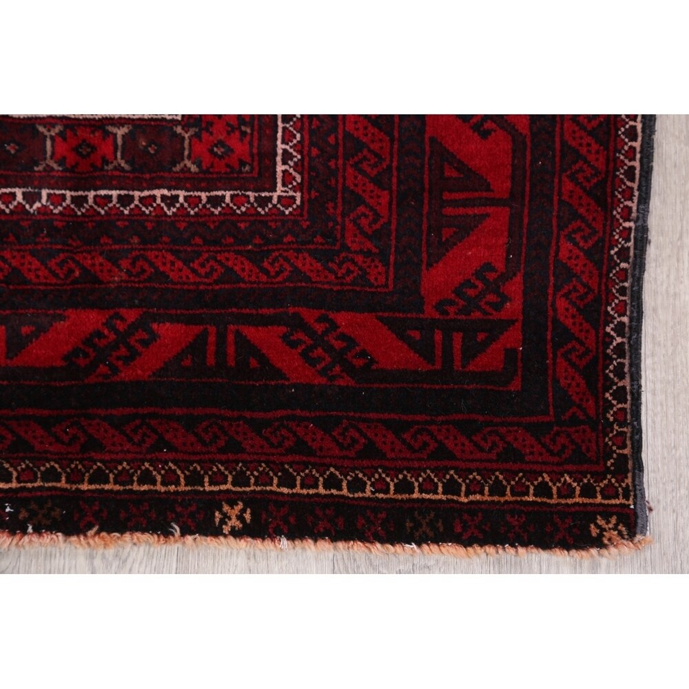 Vintage Balouch Geometric Hand Knotted Wool Persian Area Rug - 6'6" x 3'6"