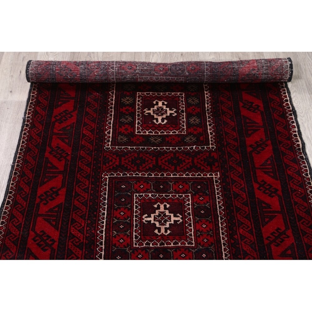 Vintage Balouch Geometric Hand Knotted Wool Persian Area Rug - 6'6" x 3'6"