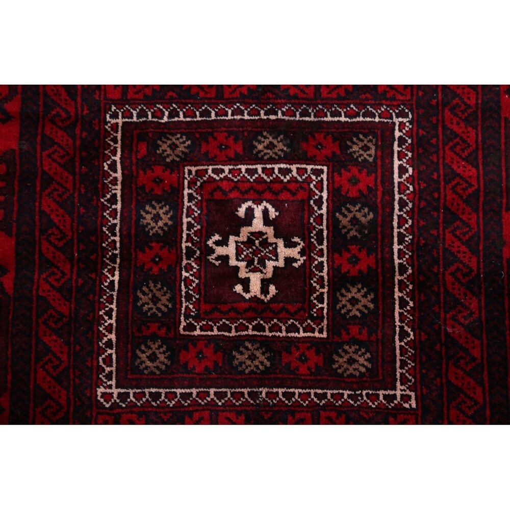 Vintage Balouch Geometric Hand Knotted Wool Persian Area Rug - 6'6" x 3'6"