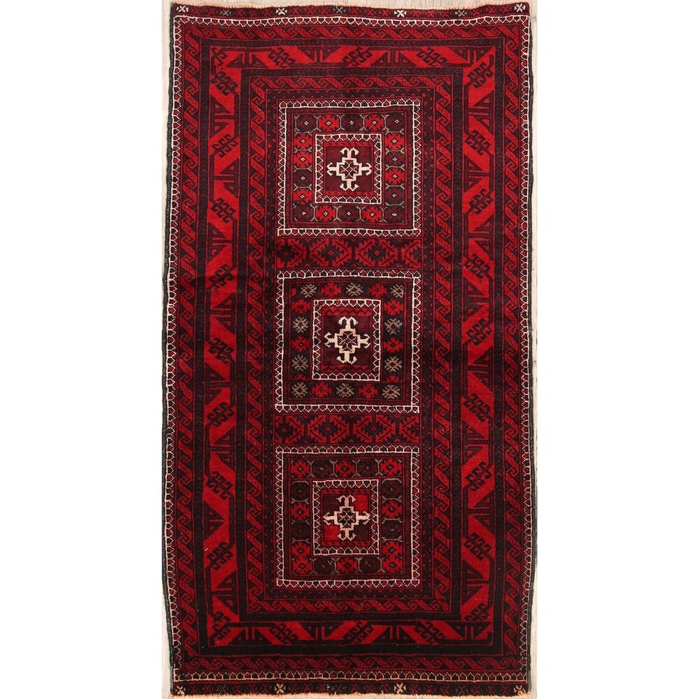 Vintage Balouch Geometric Hand Knotted Wool Persian Area Rug - 6'6" x 3'6"