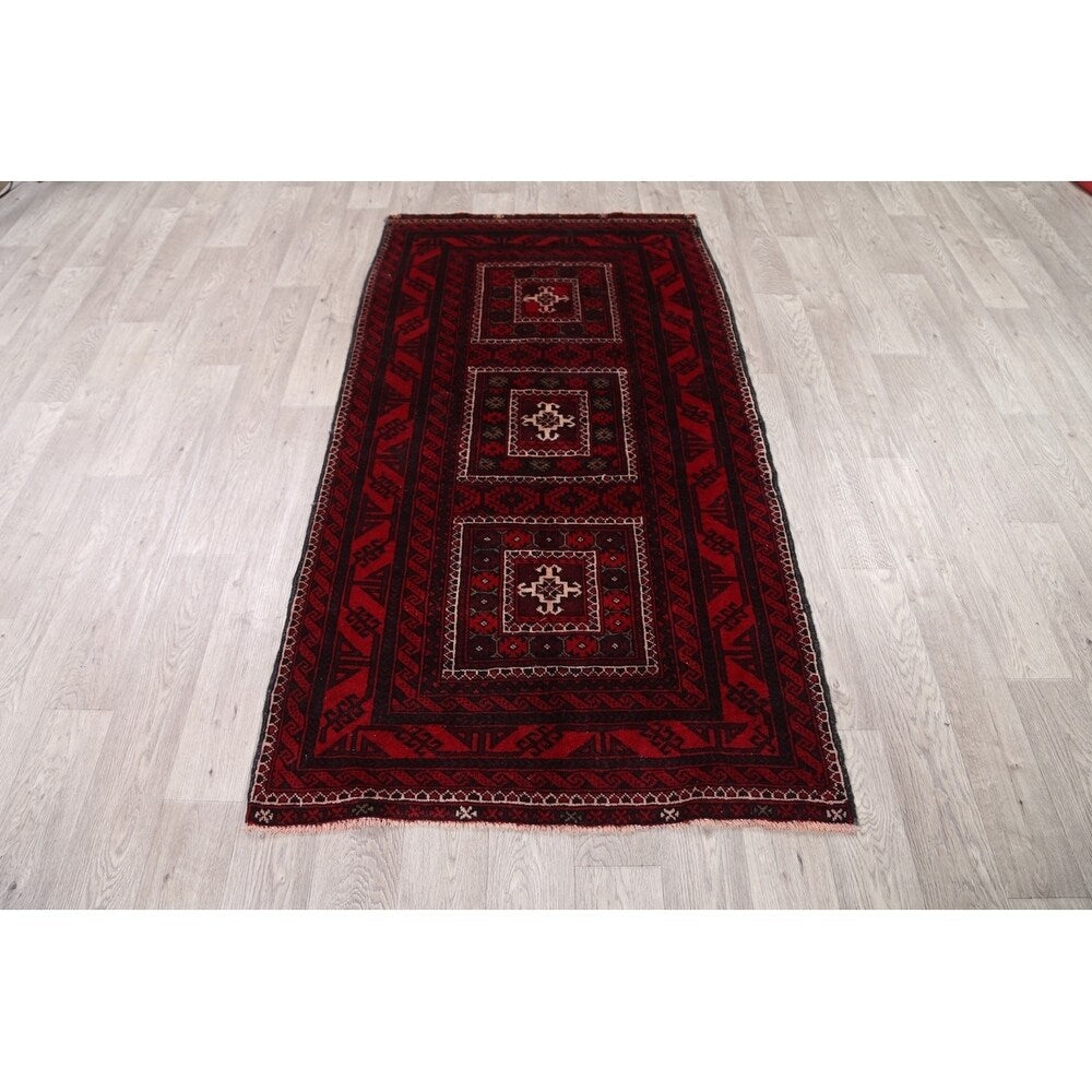 Vintage Balouch Geometric Hand Knotted Wool Persian Area Rug - 6'6" x 3'6"