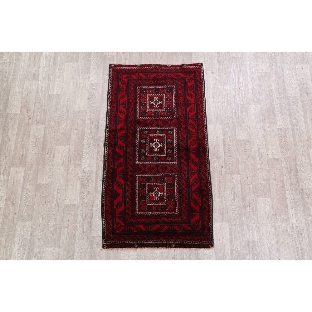 Vintage Balouch Geometric Hand Knotted Wool Persian Area Rug - 6'6" x 3'6"