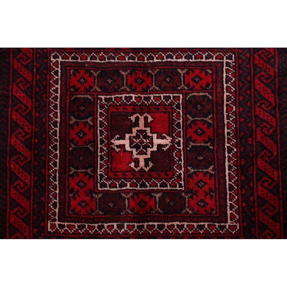Vintage Balouch Geometric Hand Knotted Wool Persian Area Rug - 6'6" x 3'6"
