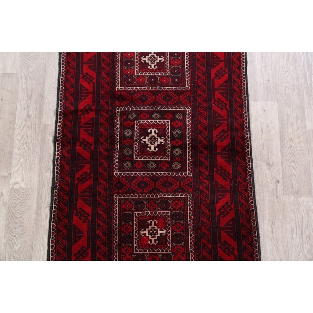 Vintage Balouch Geometric Hand Knotted Wool Persian Area Rug - 6'6" x 3'6"
