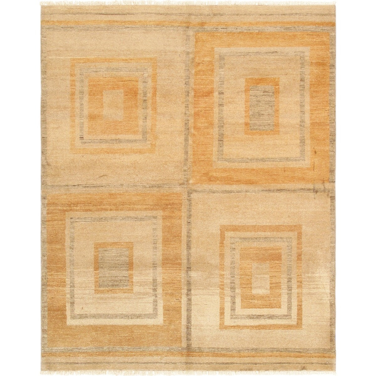 Vintage Beige Modern Collection Hand-Knotted Wool Rug (5' 1" X 6' 5") - 5' x 6'