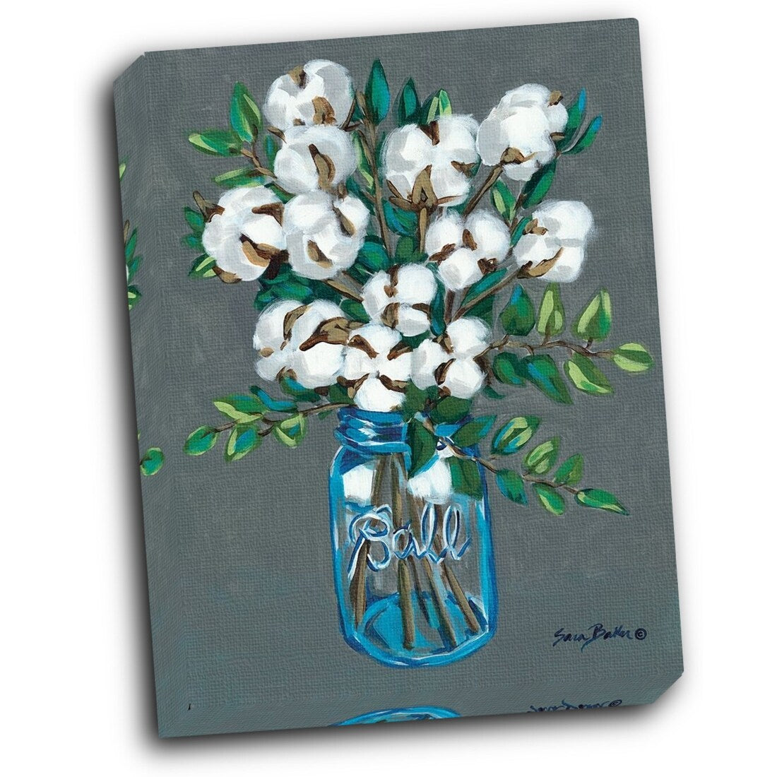 Vintage Blues with Cotton 16x20 Gallery Wrapped Stretched Canvas