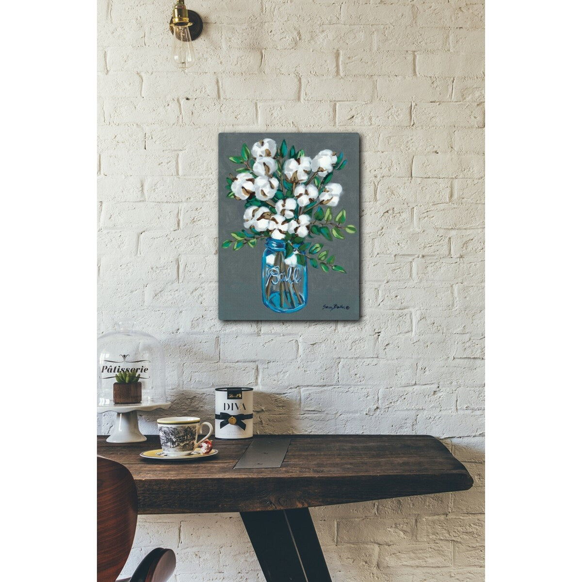 Vintage Blues with Cotton 16x20 Gallery Wrapped Stretched Canvas