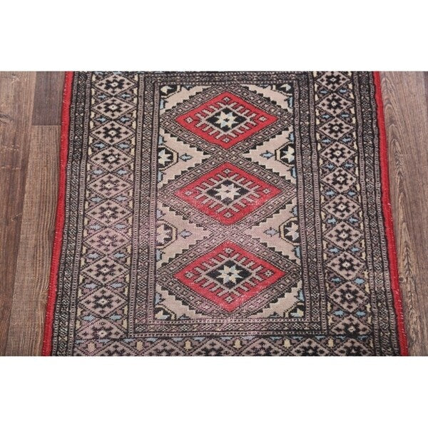 Vintage Bokhara Pakistani Hand Made Geometric Oriental Area Rug - 3'3" x 2'2"