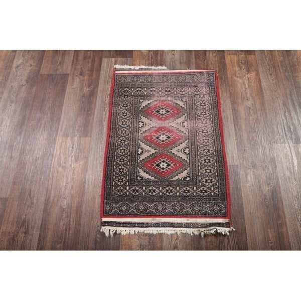 Vintage Bokhara Pakistani Hand Made Geometric Oriental Area Rug - 3'3" x 2'2"