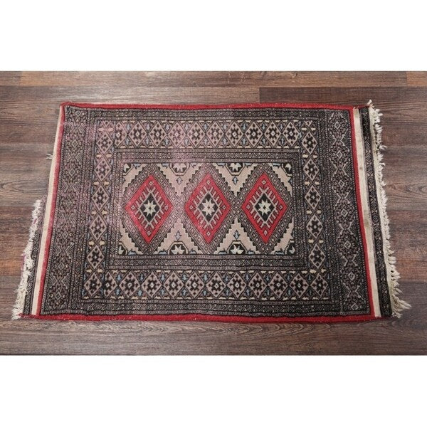 Vintage Bokhara Pakistani Hand Made Geometric Oriental Area Rug - 3'3" x 2'2"