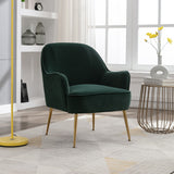 Vintage Design Velvet Accent Chair With Gold Legs And Adjustable Feet Screws