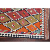 Vintage Diamond Geometric Kilim Kashkoli Persian Runner Rug Hand-Woven - 4'4" x 8'7" Runner