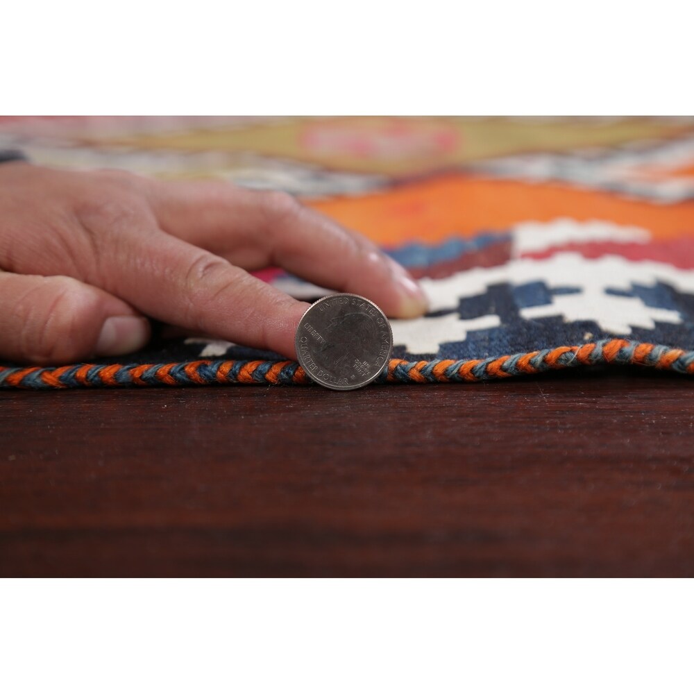 Vintage Diamond Geometric Kilim Kashkoli Persian Runner Rug Hand-Woven - 4'4" x 8'7" Runner