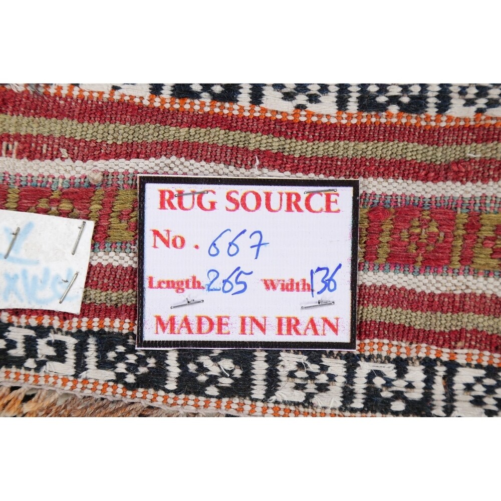 Vintage Diamond Geometric Kilim Kashkoli Persian Runner Rug Hand-Woven - 4'4" x 8'7" Runner
