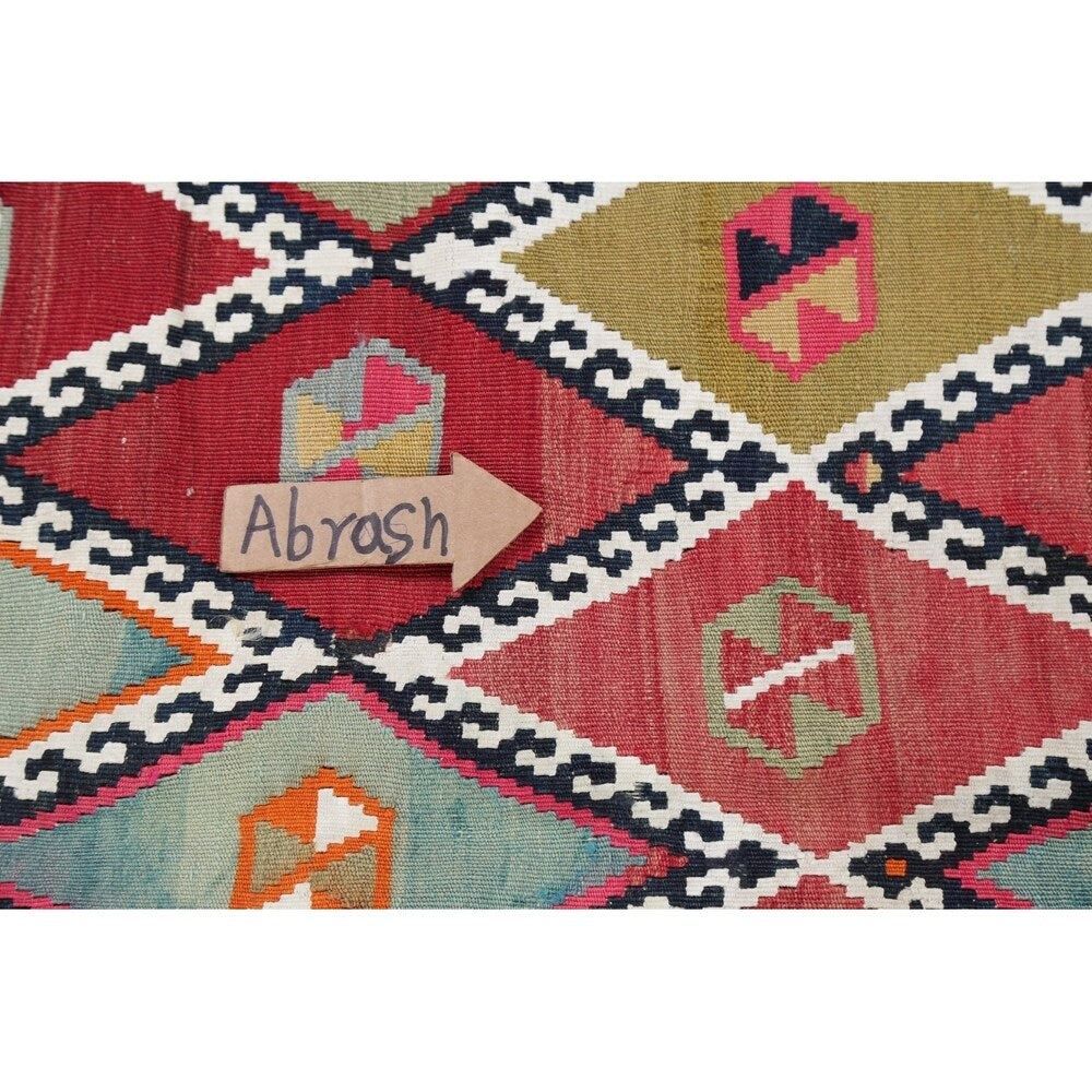 Vintage Diamond Geometric Kilim Kashkoli Persian Runner Rug Hand-Woven - 4'4" x 8'7" Runner