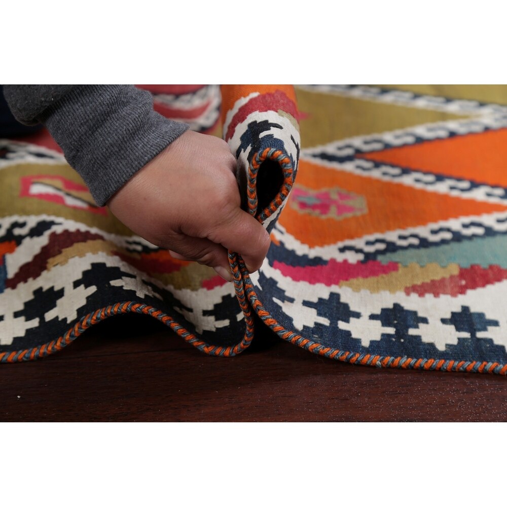 Vintage Diamond Geometric Kilim Kashkoli Persian Runner Rug Hand-Woven - 4'4" x 8'7" Runner