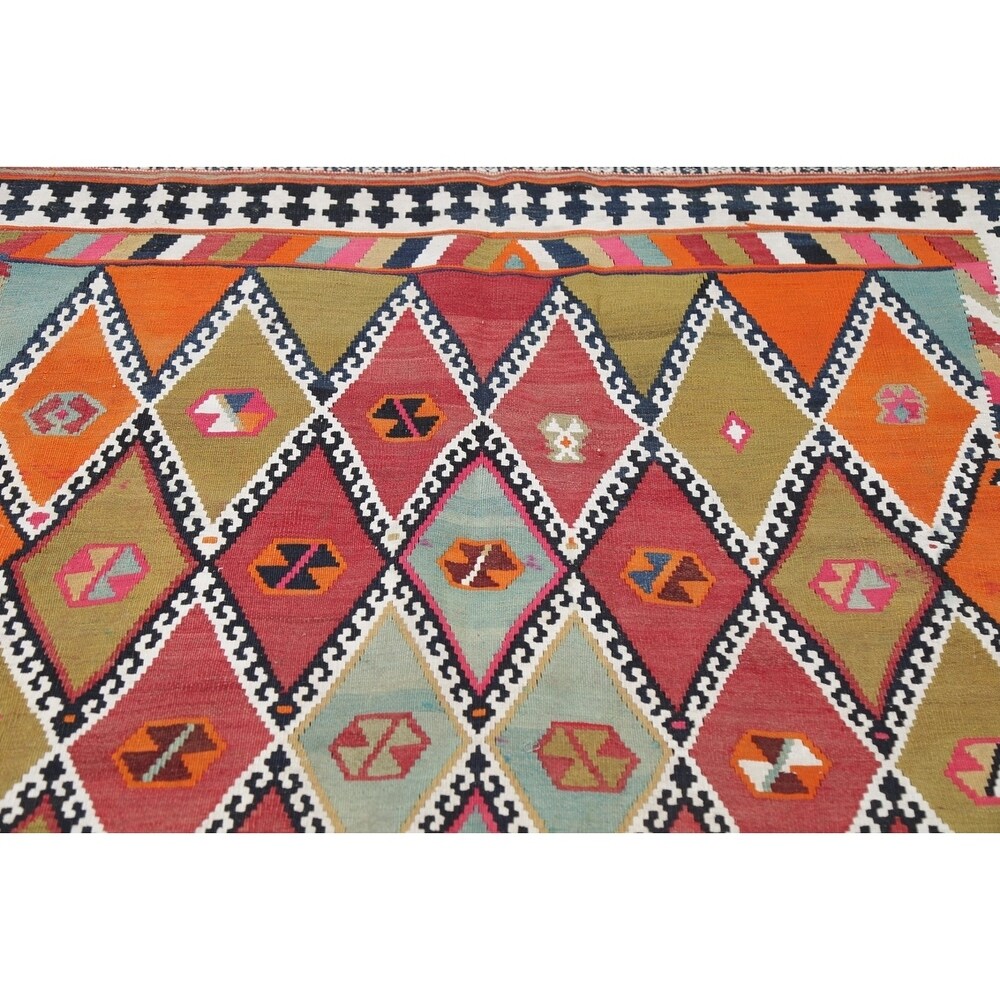Vintage Diamond Geometric Kilim Kashkoli Persian Runner Rug Hand-Woven - 4'4" x 8'7" Runner