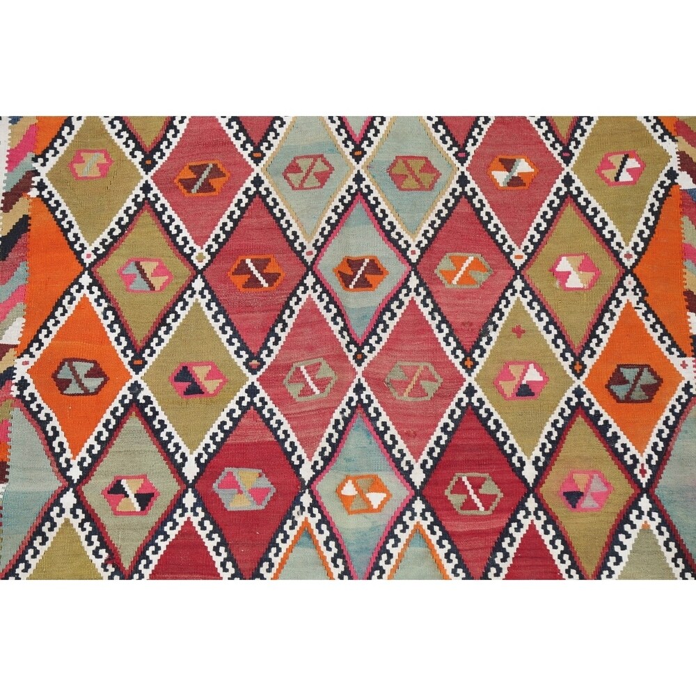 Vintage Diamond Geometric Kilim Kashkoli Persian Runner Rug Hand-Woven - 4'4" x 8'7" Runner