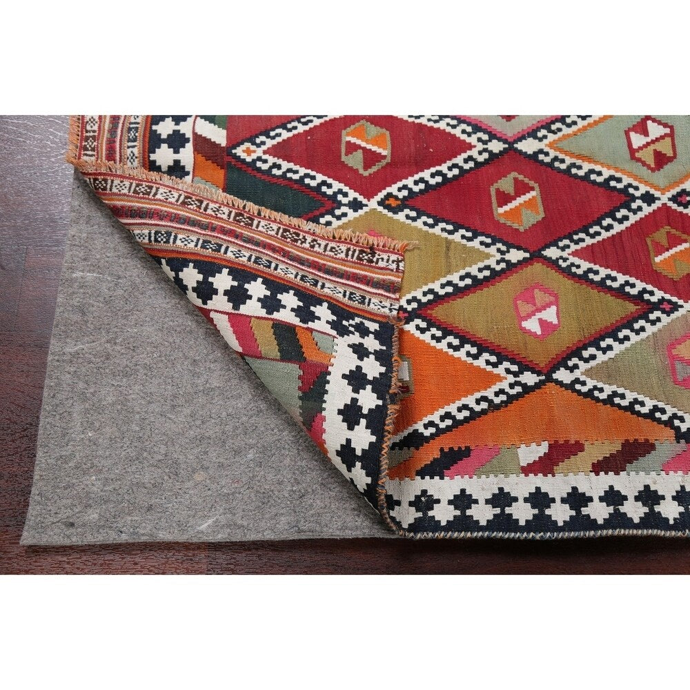 Vintage Diamond Geometric Kilim Kashkoli Persian Runner Rug Hand-Woven - 4'4" x 8'7" Runner