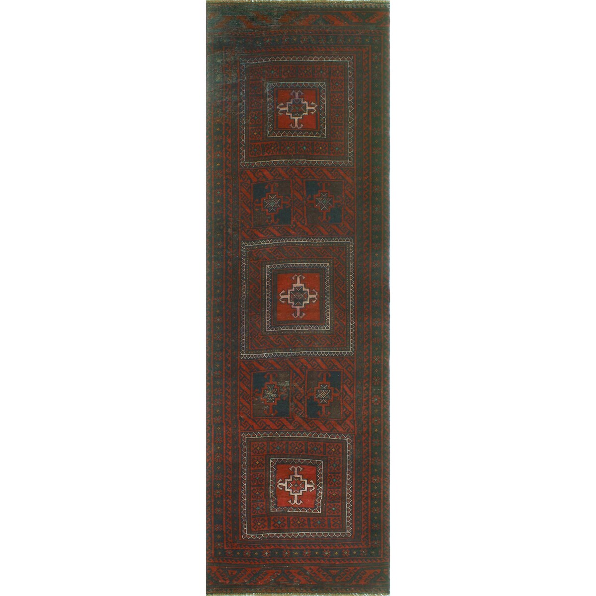 Vintage Distressed Alexande Red/Charcoal Runner - 2'7" x 8'11"