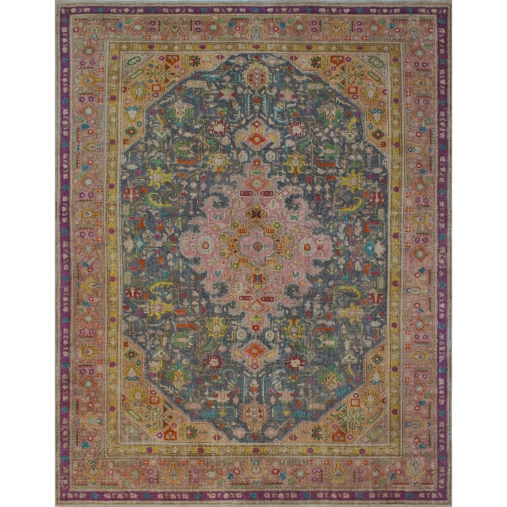 Vintage Distressed Overdyed Taron Grey/Purple Rug