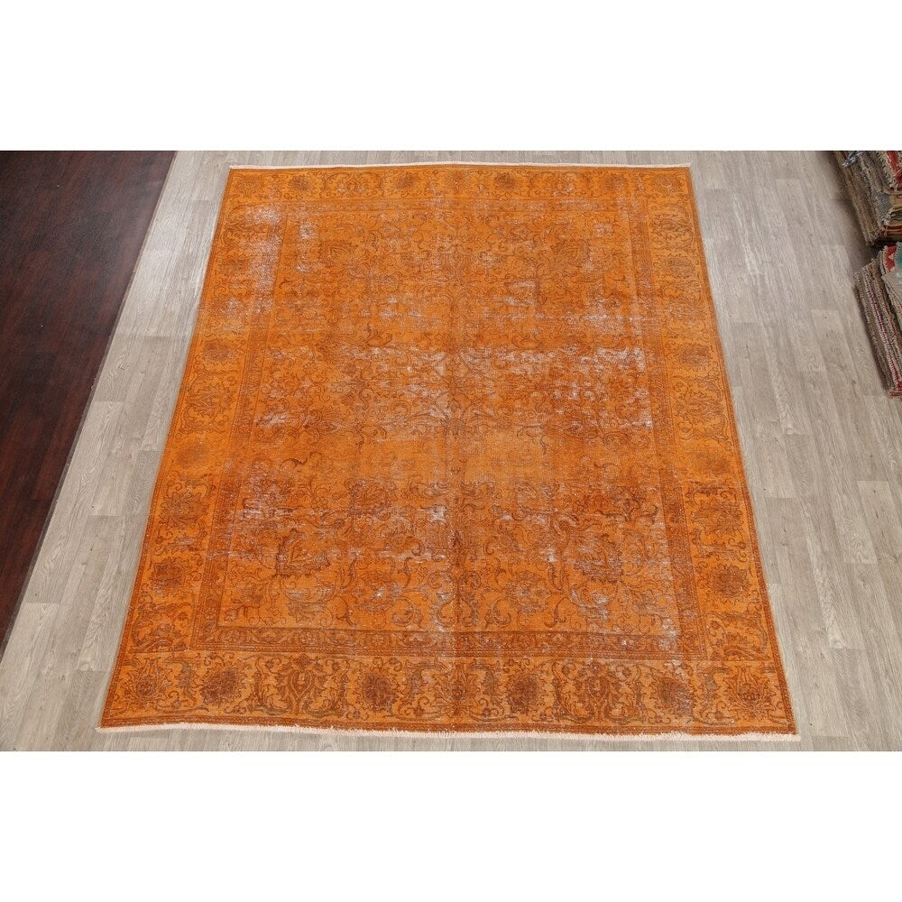 Vintage Distressed Tabriz Oriental Hand Knotted Wool Persian Area Rug - 10'5" x 8'10"