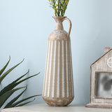 16.75-Inch H Distressed Tan and White Metal Table Pitcher Vase