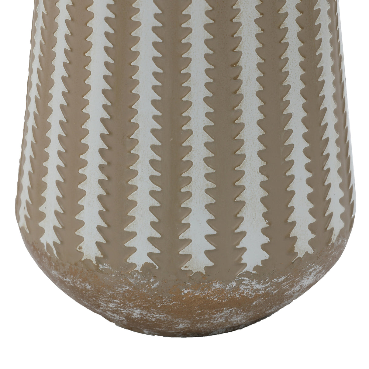 16.75-Inch H Distressed Tan and White Metal Table Pitcher Vase