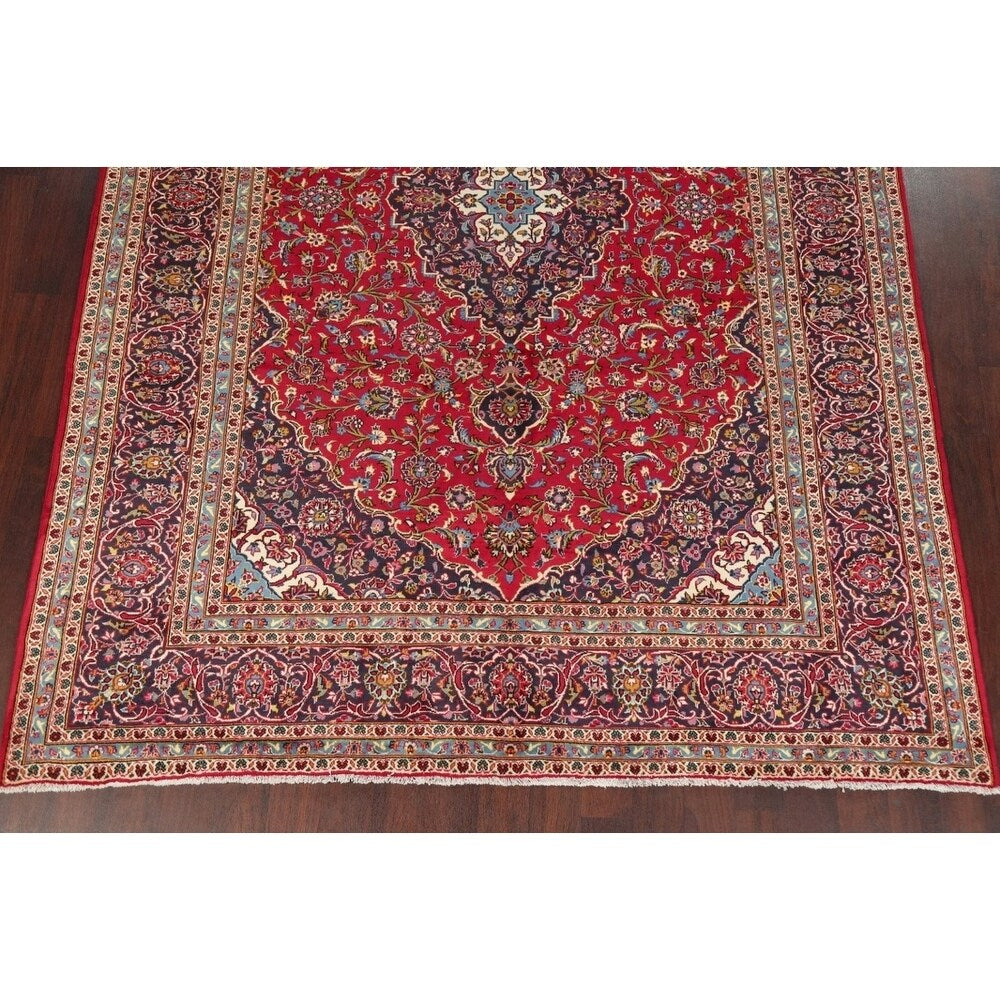Vintage Floral Kashan Oriental Persian Area Rug Wool Hand-Knotted - 7'11" x 11'2"