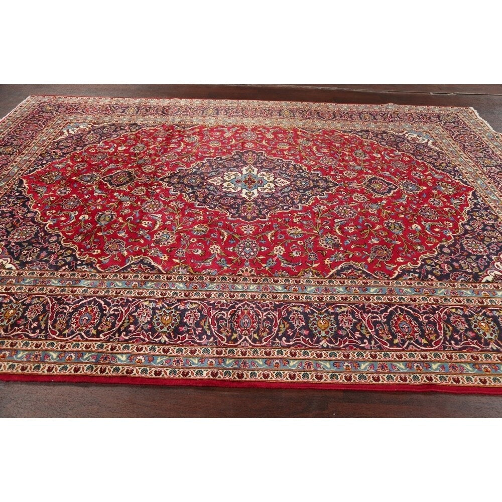 Vintage Floral Kashan Oriental Persian Area Rug Wool Hand-Knotted - 7'11" x 11'2"