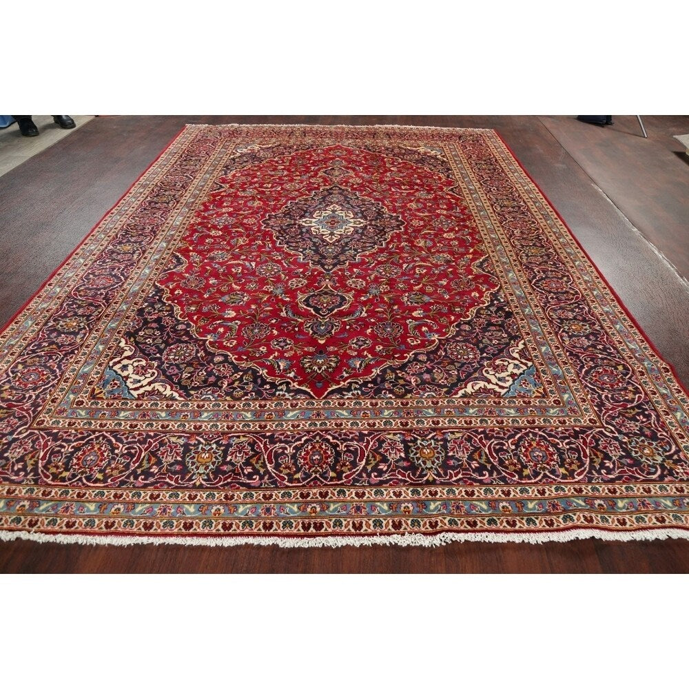 Vintage Floral Kashan Oriental Persian Area Rug Wool Hand-Knotted - 7'11" x 11'2"