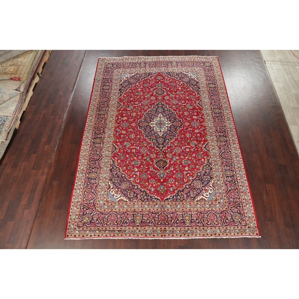 Vintage Floral Kashan Oriental Persian Area Rug Wool Hand-Knotted - 7'11" x 11'2"