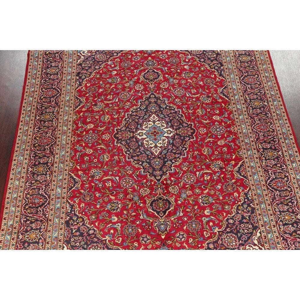 Vintage Floral Kashan Oriental Persian Area Rug Wool Hand-Knotted - 7'11" x 11'2"