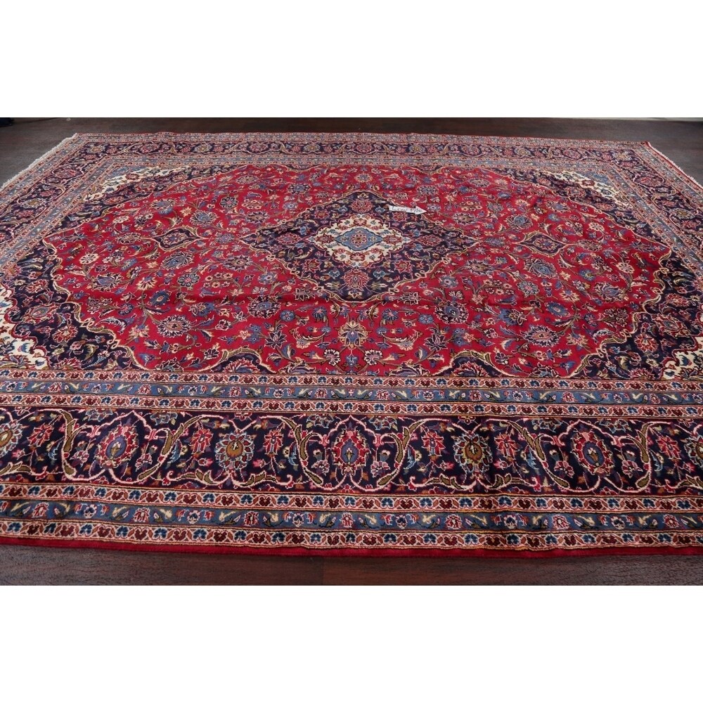Vintage Floral Medallion Kashan Persian Oriental Area Rug Handmade - 9'8" x 13'2"