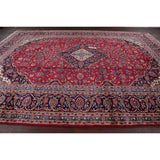 Vintage Floral Medallion Kashan Persian Oriental Area Rug Handmade - 9'8" x 13'2"