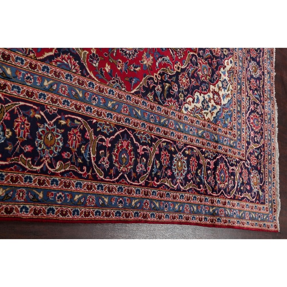 Vintage Floral Medallion Kashan Persian Oriental Area Rug Handmade - 9'8" x 13'2"