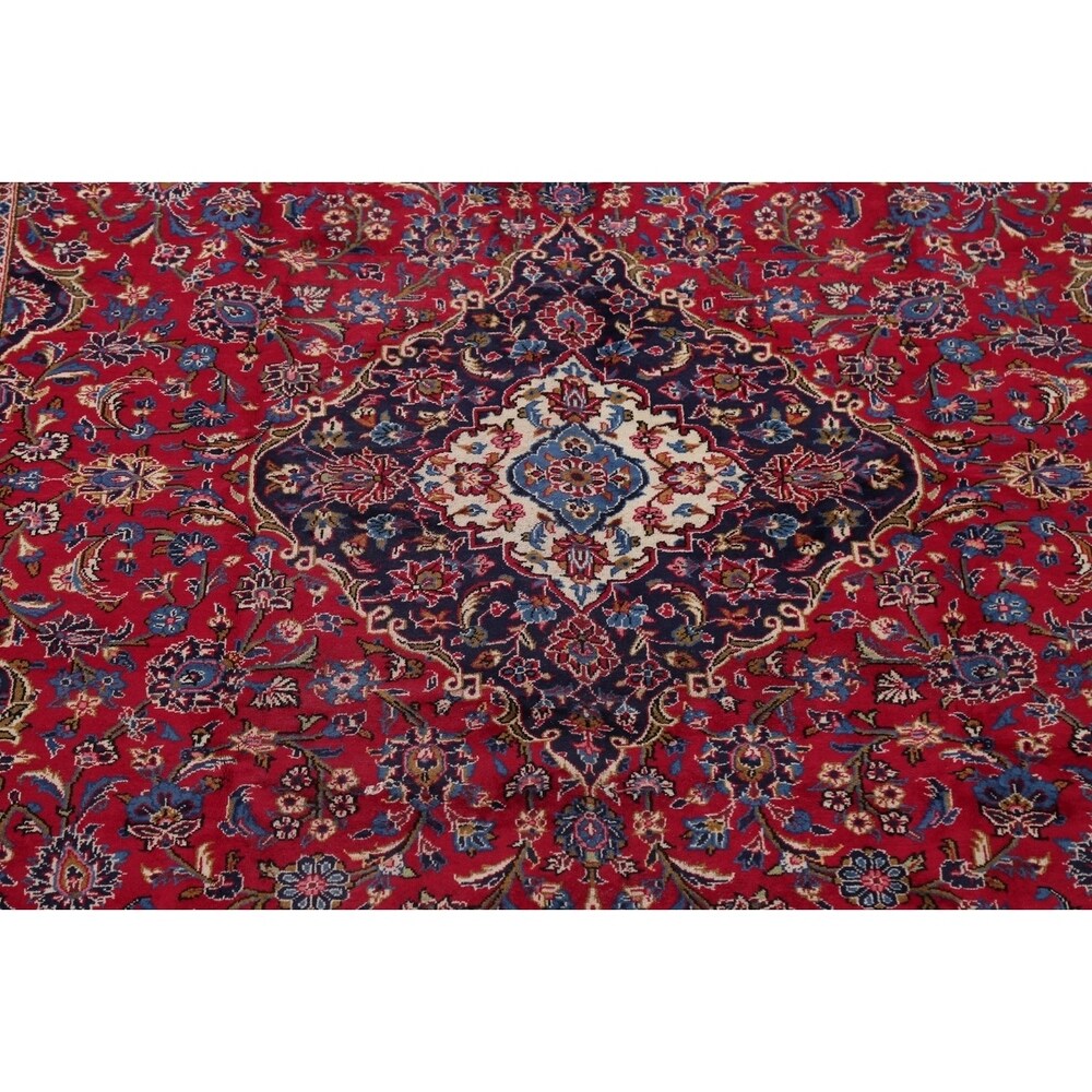 Vintage Floral Medallion Kashan Persian Oriental Area Rug Handmade - 9'8" x 13'2"