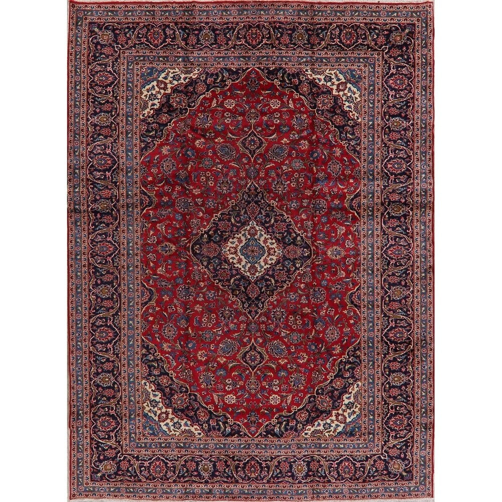 Vintage Floral Medallion Kashan Persian Oriental Area Rug Handmade - 9'8" x 13'2"